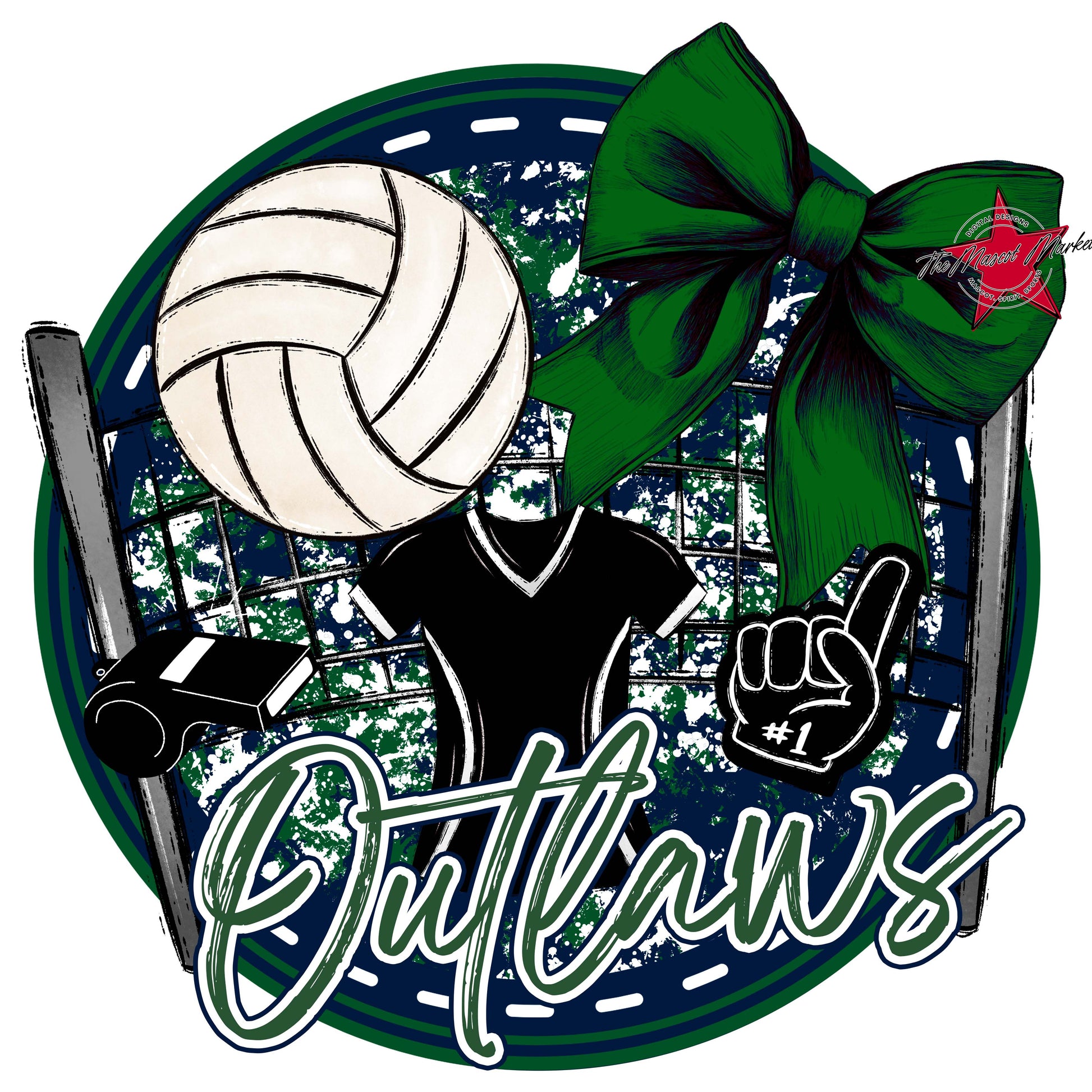 Outlaws Circle Volleyball Frame-Navy & Green
