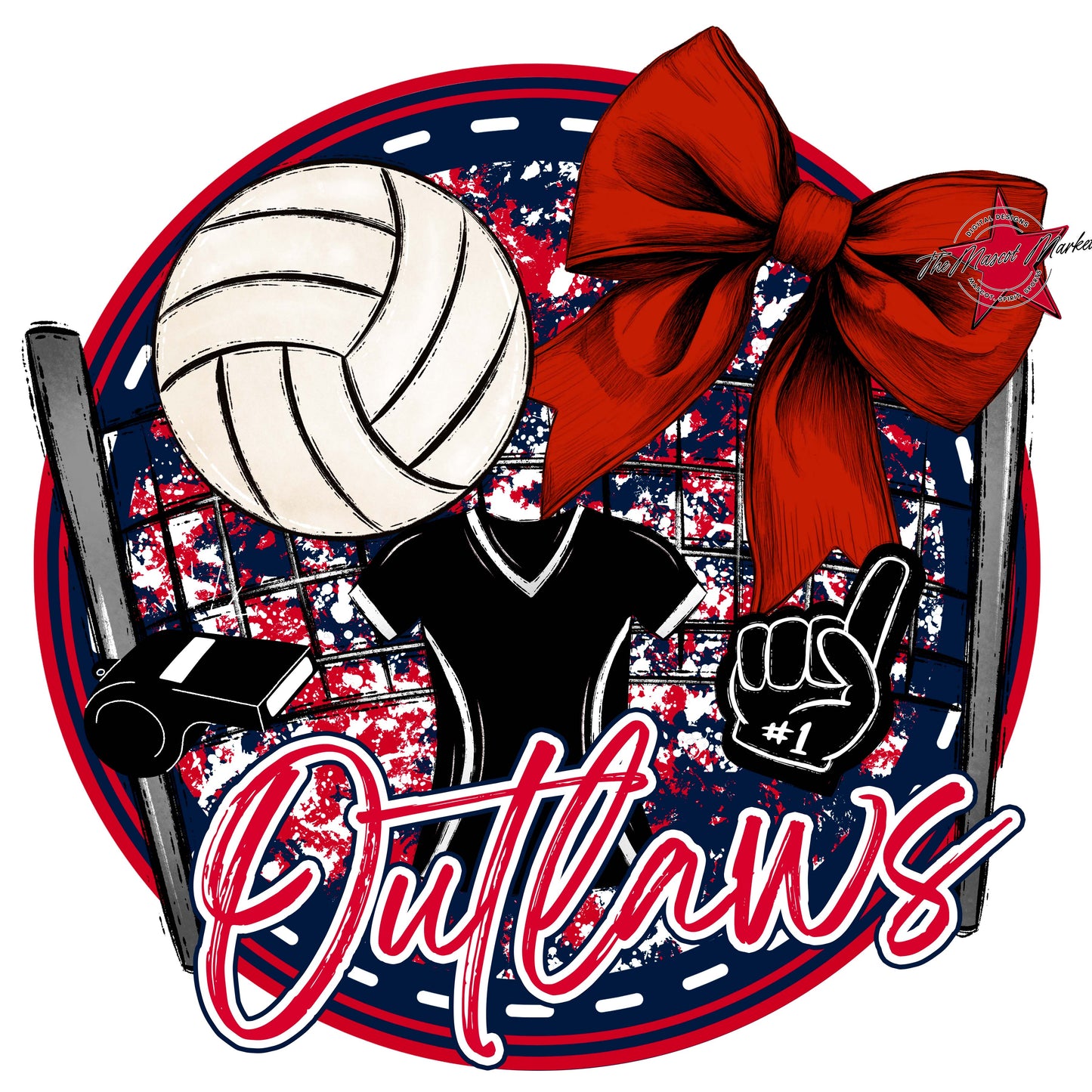 Outlaws Circle Volleyball Frame-Navy & Red