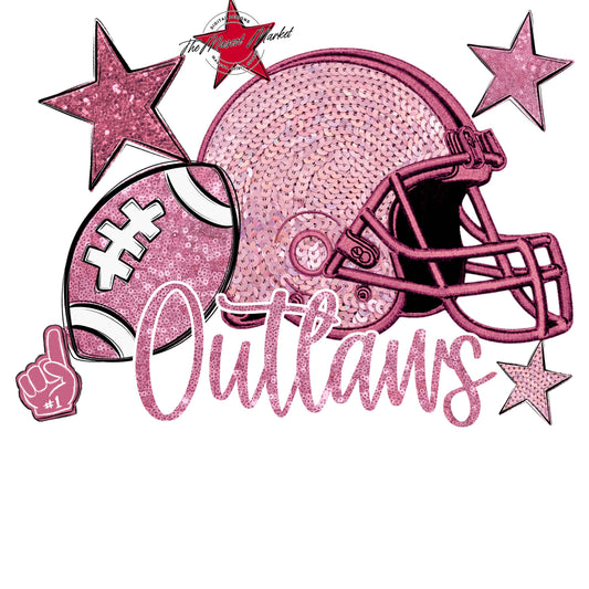 Outlaws Football Embroidered Sequins Design-Pink Out