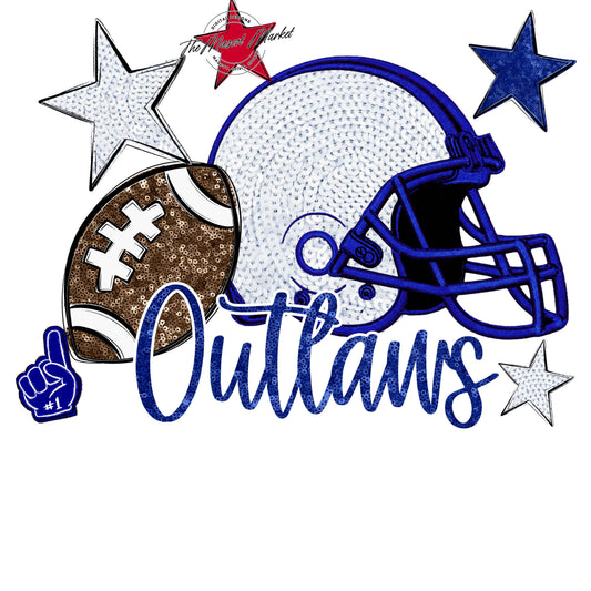 Outlaws Football Embroidered Sequins Design-Blue