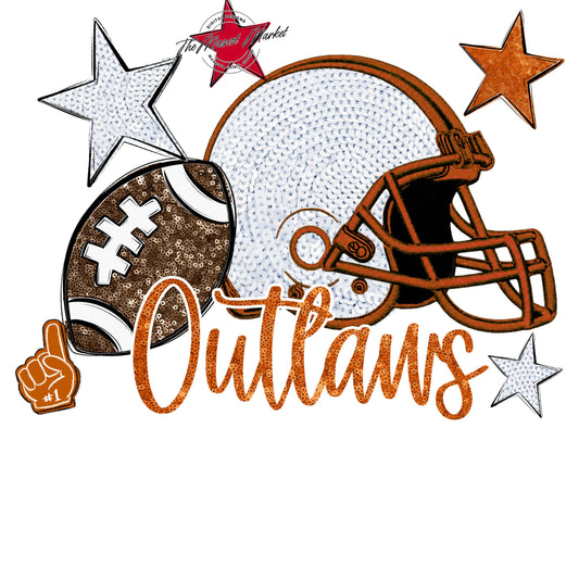 Outlaws Football Embroidered Sequins Design-Burnt Orange