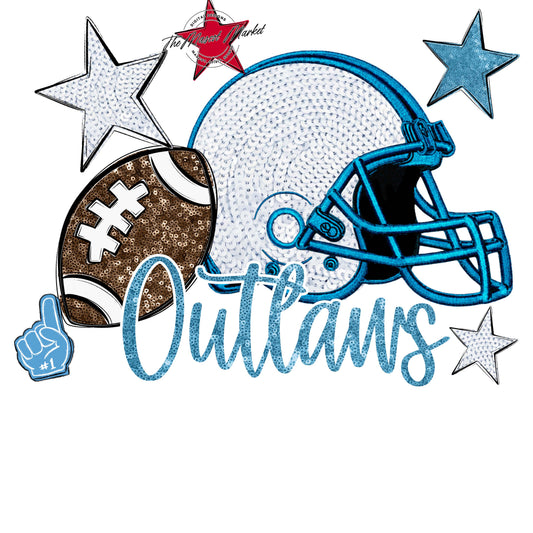 Outlaws Football Embroidered Sequins Design-Carolina Blue