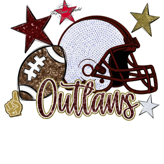 Outlaws Football Embroidered Sequins Design-Maroon & Gold