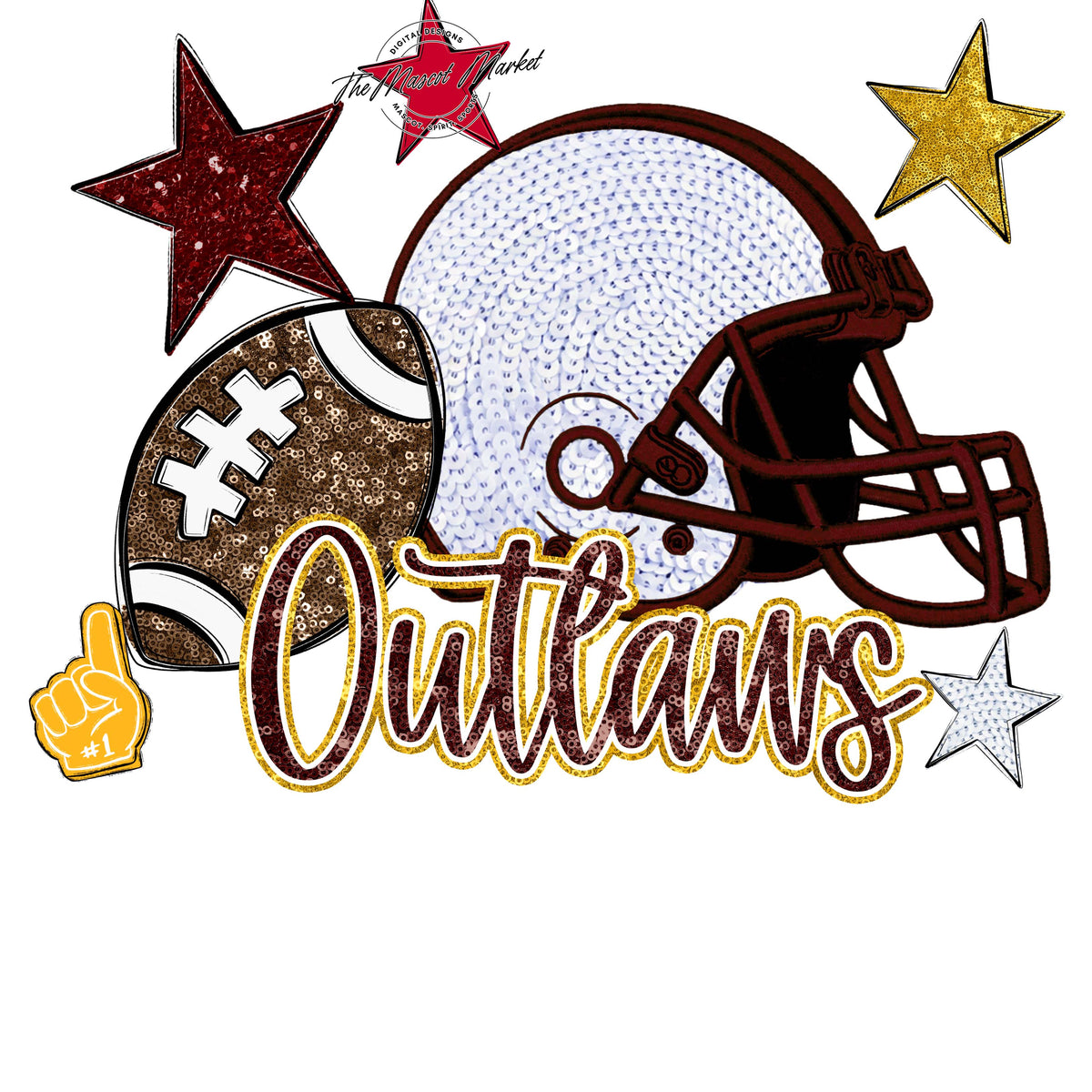 Outlaws Football Embroidered Sequins Design-Maroon & Yellow