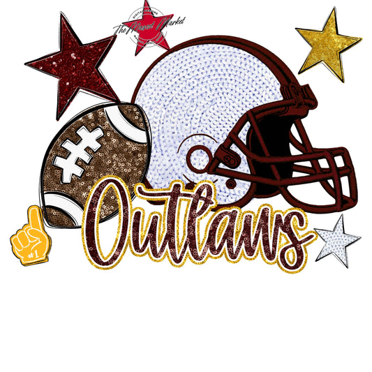 Outlaws Football Embroidered Sequins Design-Maroon & Yellow