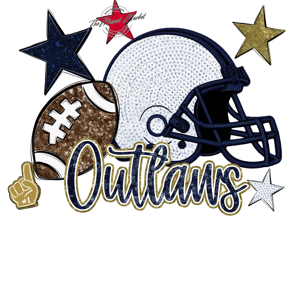 Outlaws Football Embroidered Sequins Design-Navy & Gold