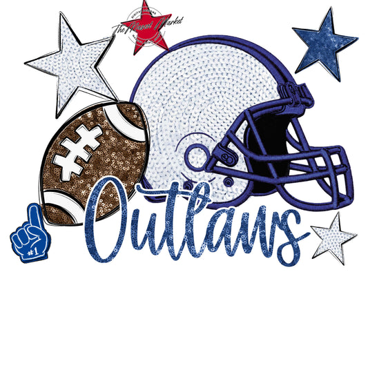 Outlaws Football Embroidered Sequins Design-Off Blue
