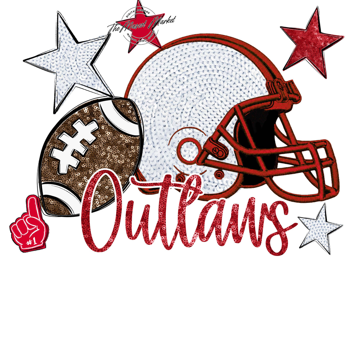 Outlaws Football Embroidered Sequins Design-Red