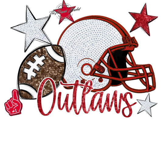 Outlaws Football Embroidered Sequins Design-Red