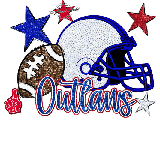 Outlaws Football Embroidered Sequins Design-Royal Blue & Red