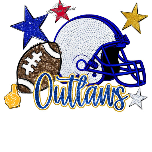 Outlaws Football Embroidered Sequins Design-Royal Blue & Yellow