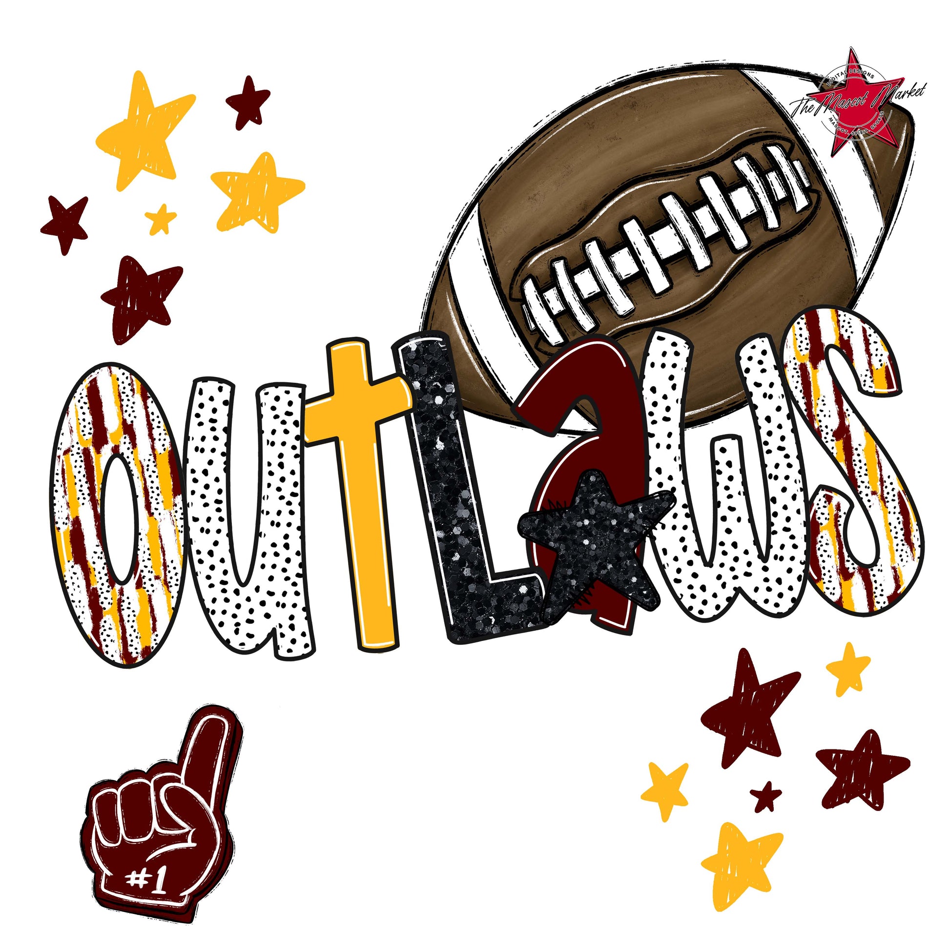 Outlaws Football Scrape-Maroon & Yellow