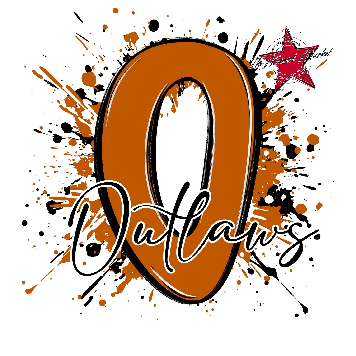 Outlaws Mascot Splatter-Burnt Orange