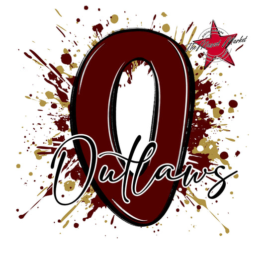 Outlaws Mascot Splatter-Maroon & Gold