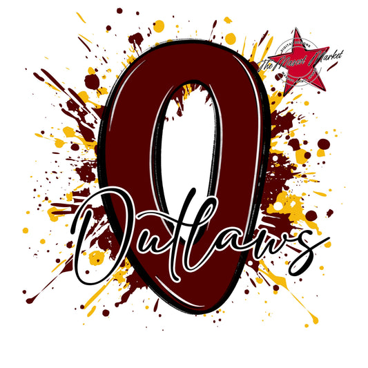 Outlaws Mascot Splatter-Maroon & Yellow