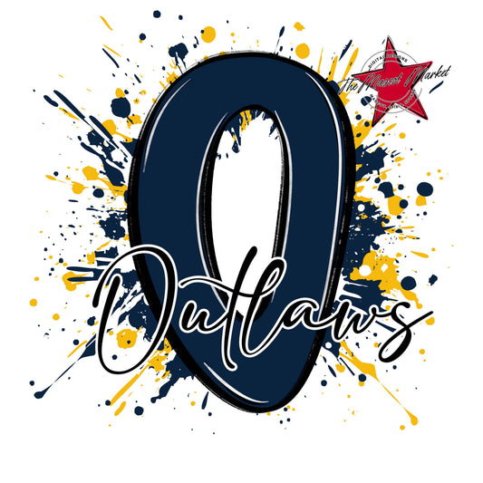 Outlaws Mascot Splatter-Navy & Yellow