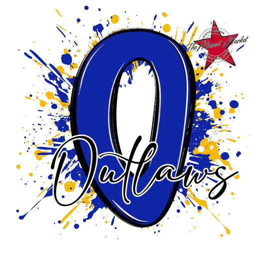 Outlaws Mascot Splatter-Royal Blue & Yellow