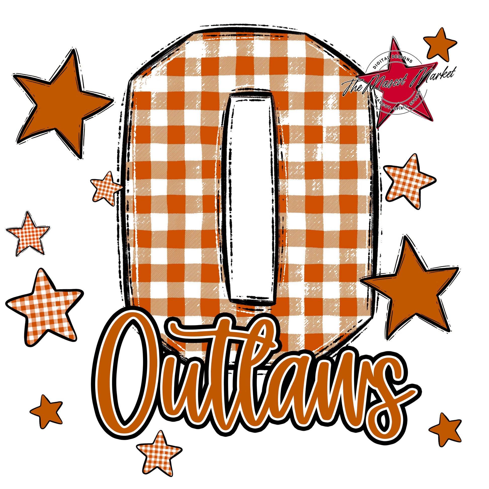 Outlaws Plaid Star Design-Burnt Orange