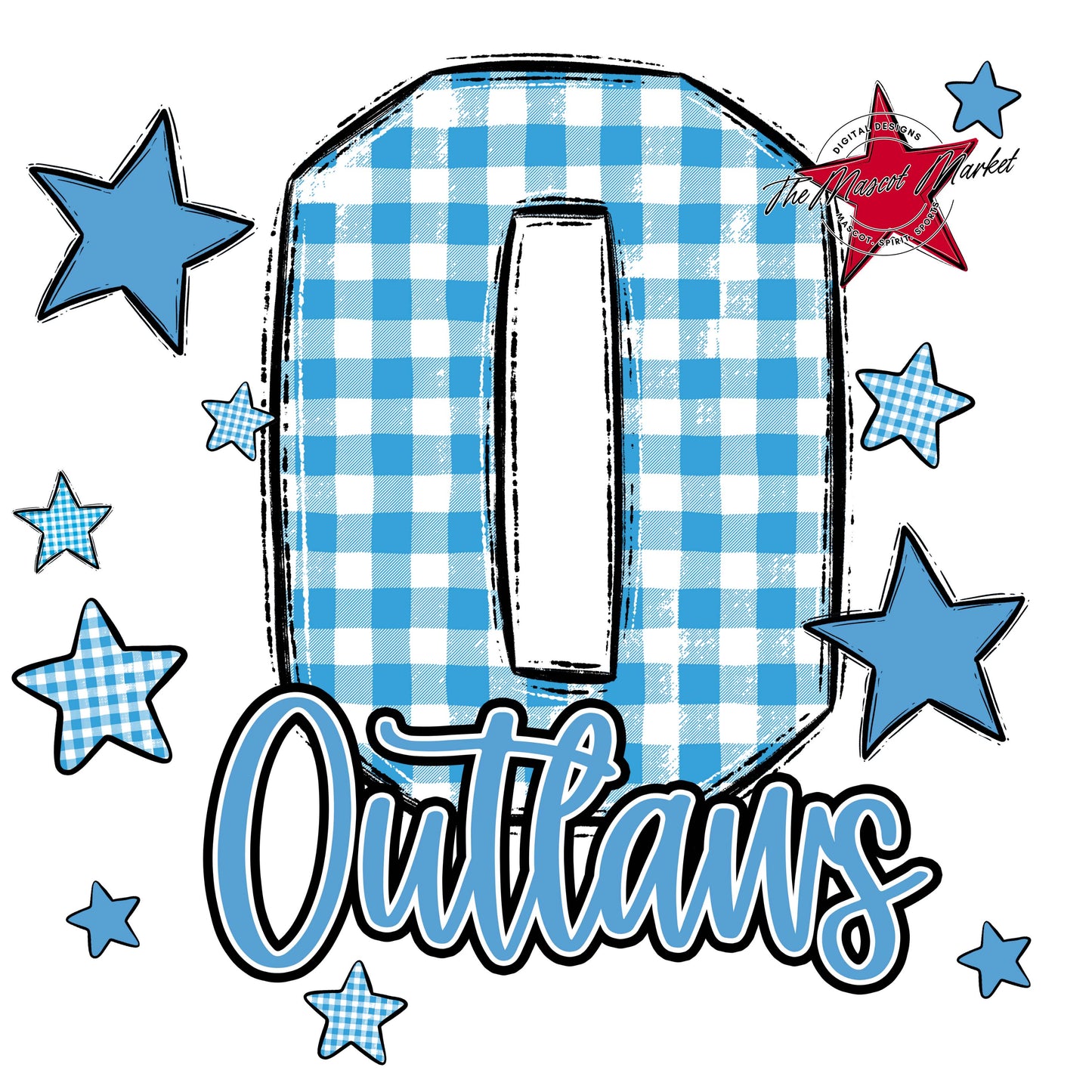 Outlaws Plaid Star Design-Carolina Blue