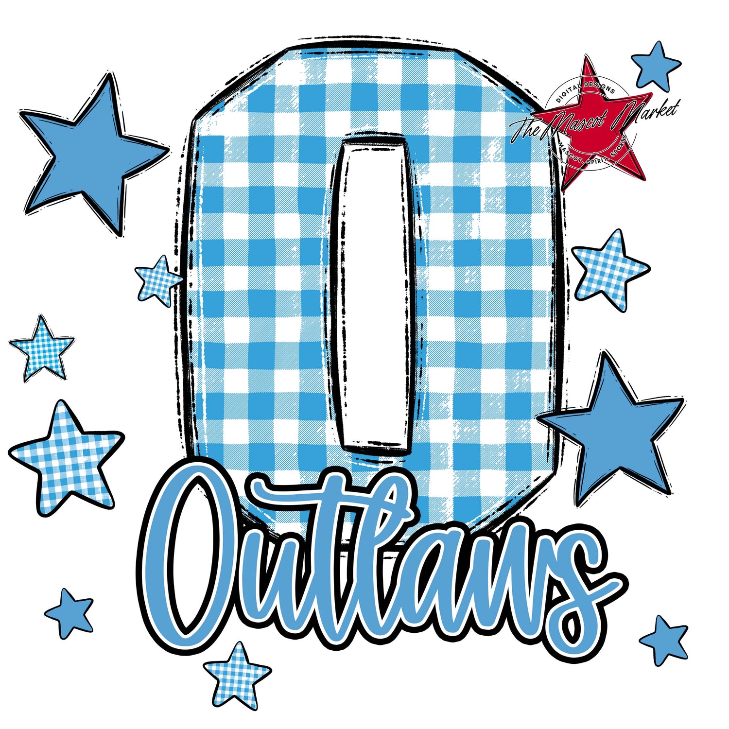 Outlaws Plaid Star Design-Carolina Blue