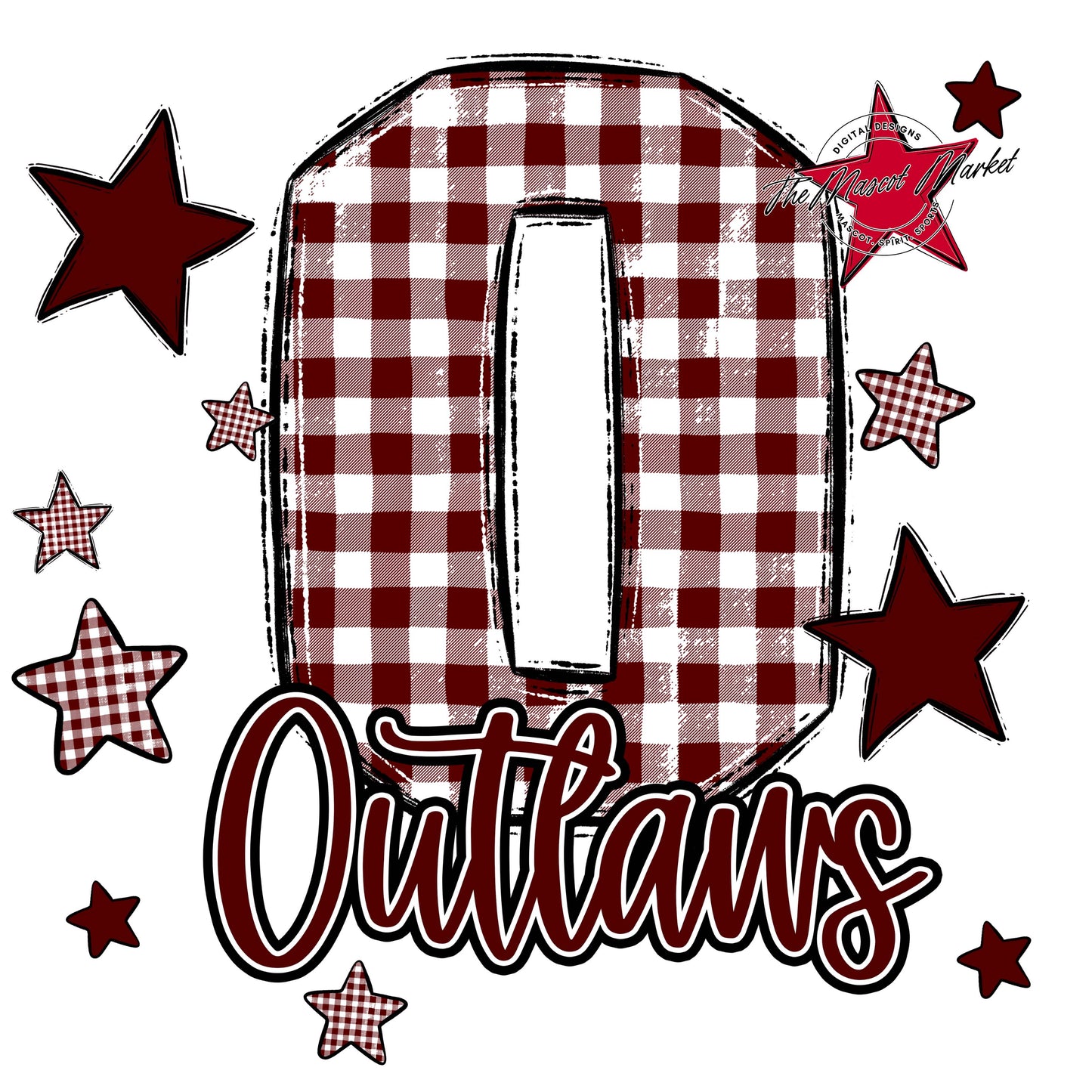 Outlaws Plaid Star Design-Maroon