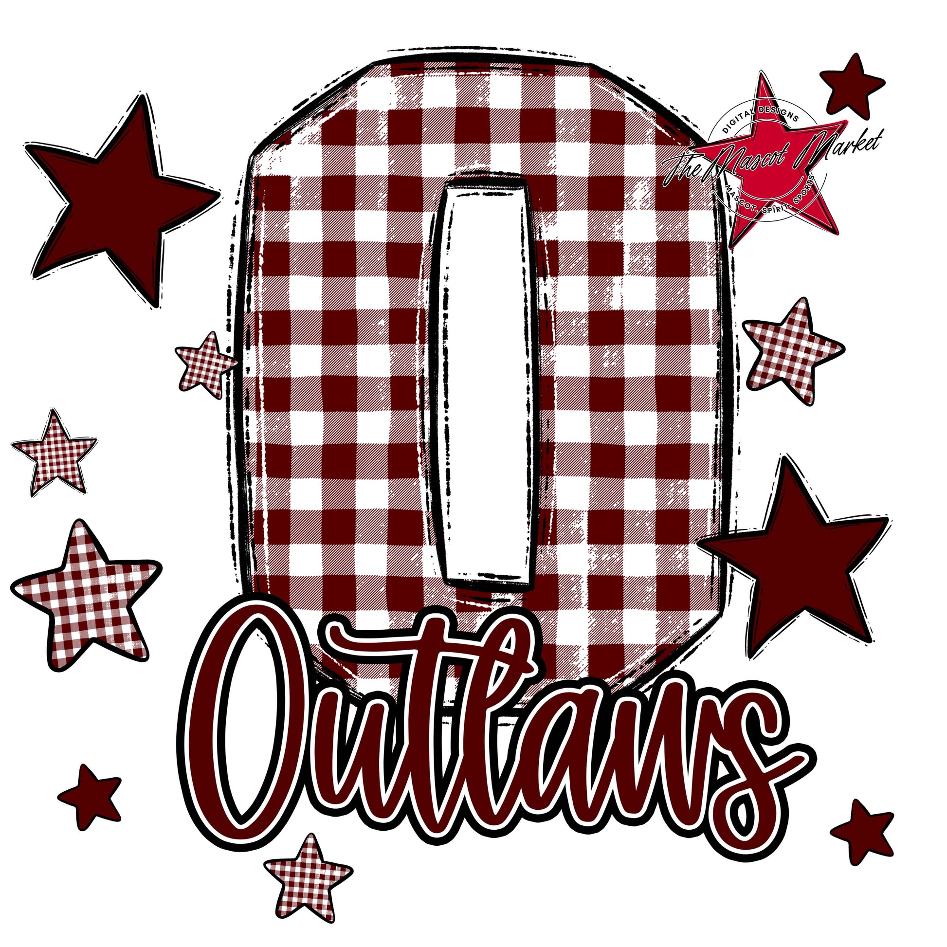 Outlaws Plaid Star Design-Maroon