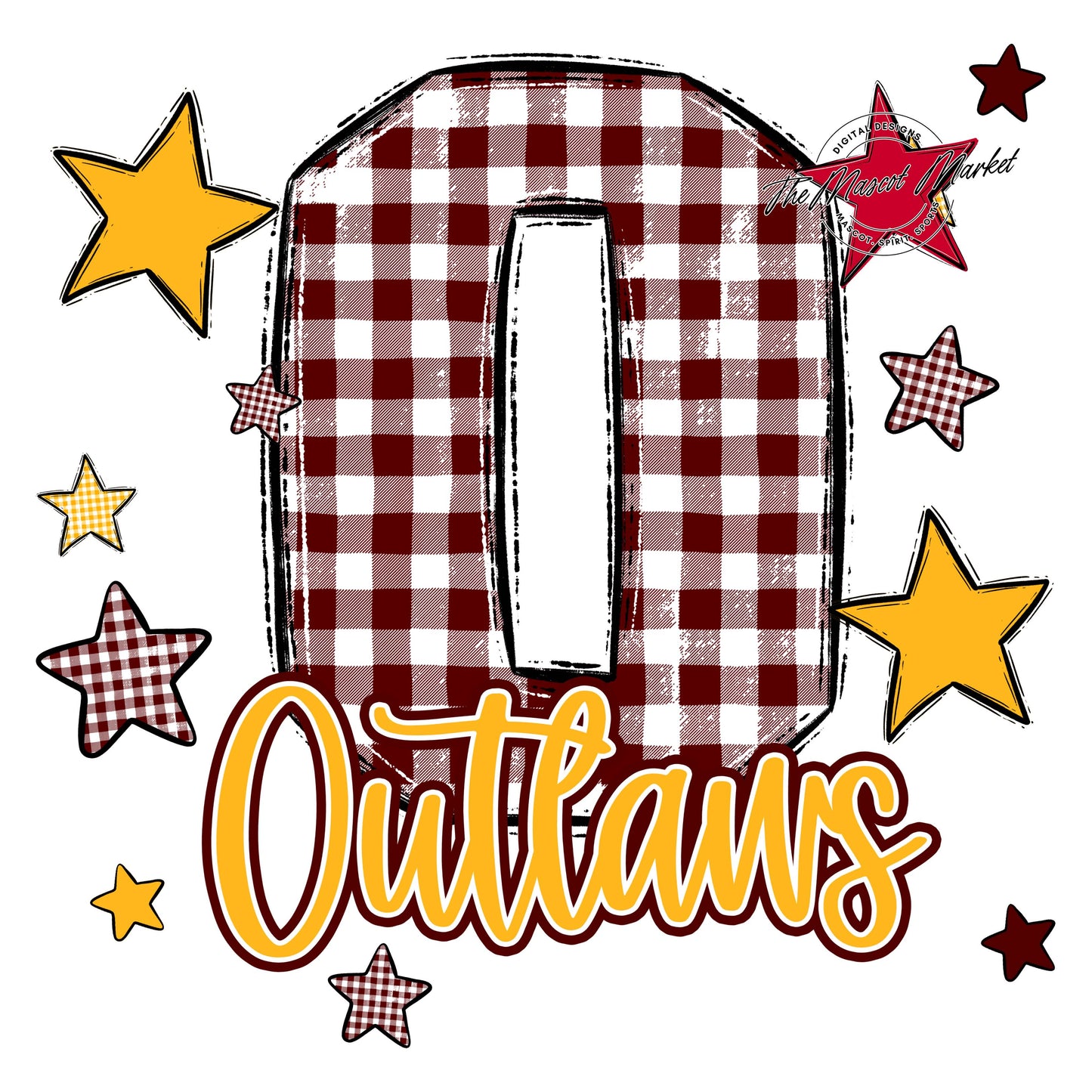 Outlaws Plaid Star Design-Maroon & Yellow