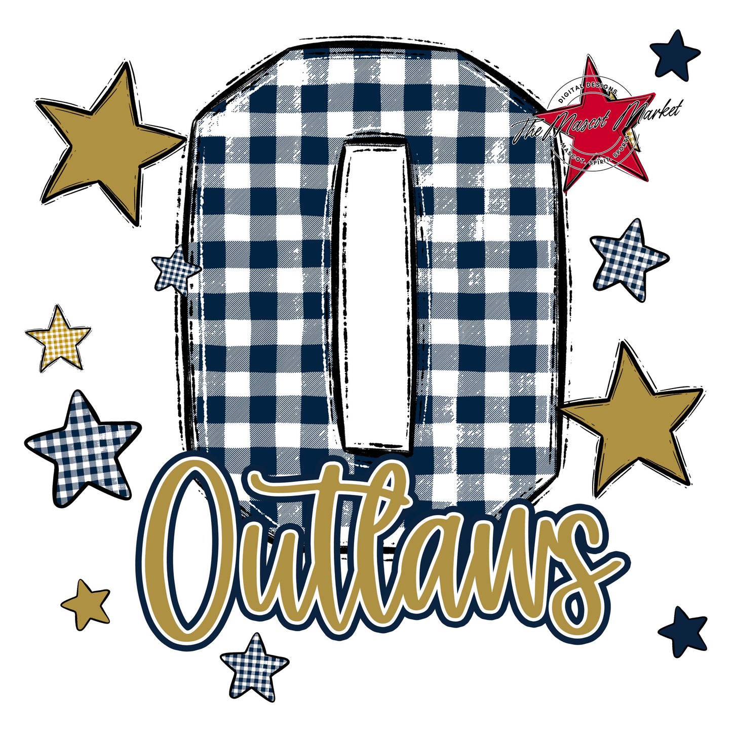 Outlaws Plaid Star Design-Navy & Gold