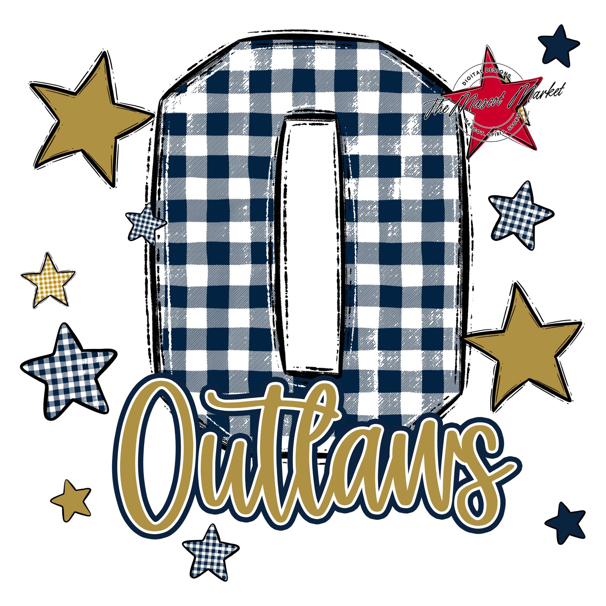 Outlaws Plaid Star Design-Navy & Gold