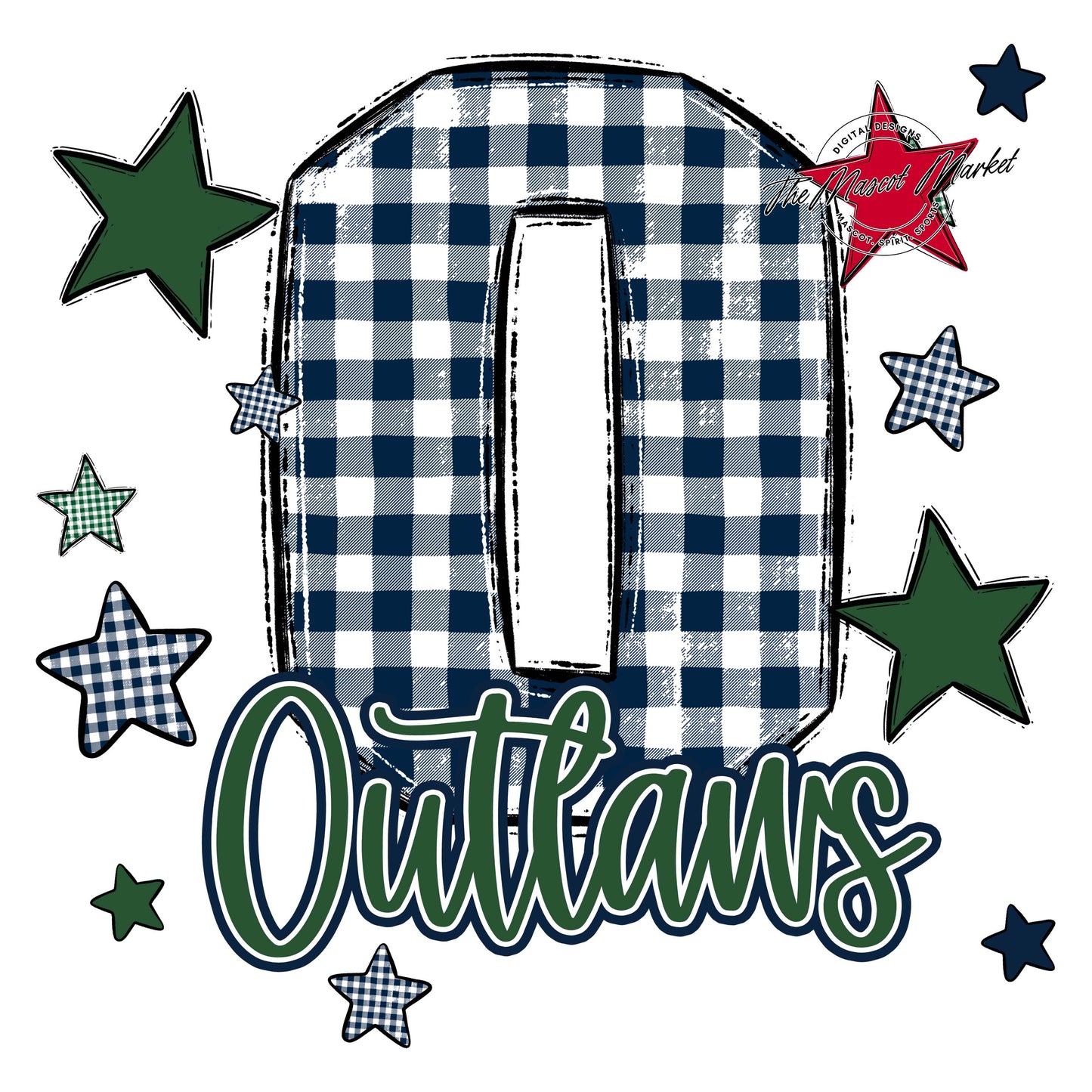 Outlaws Plaid Star Design-Navy & Green