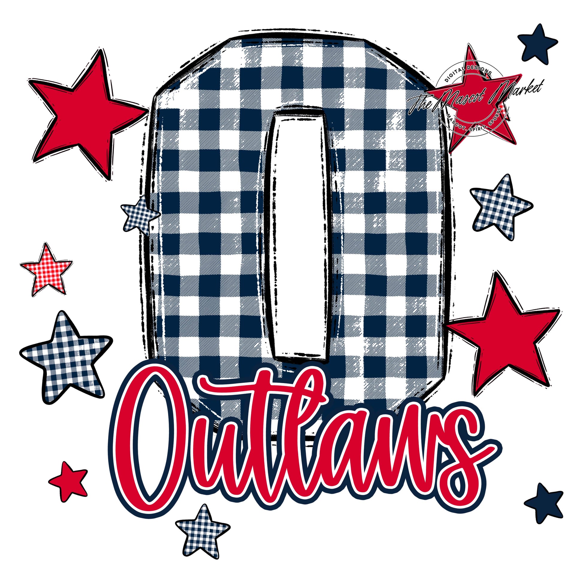 Outlaws Plaid Star Design-Navy & Red