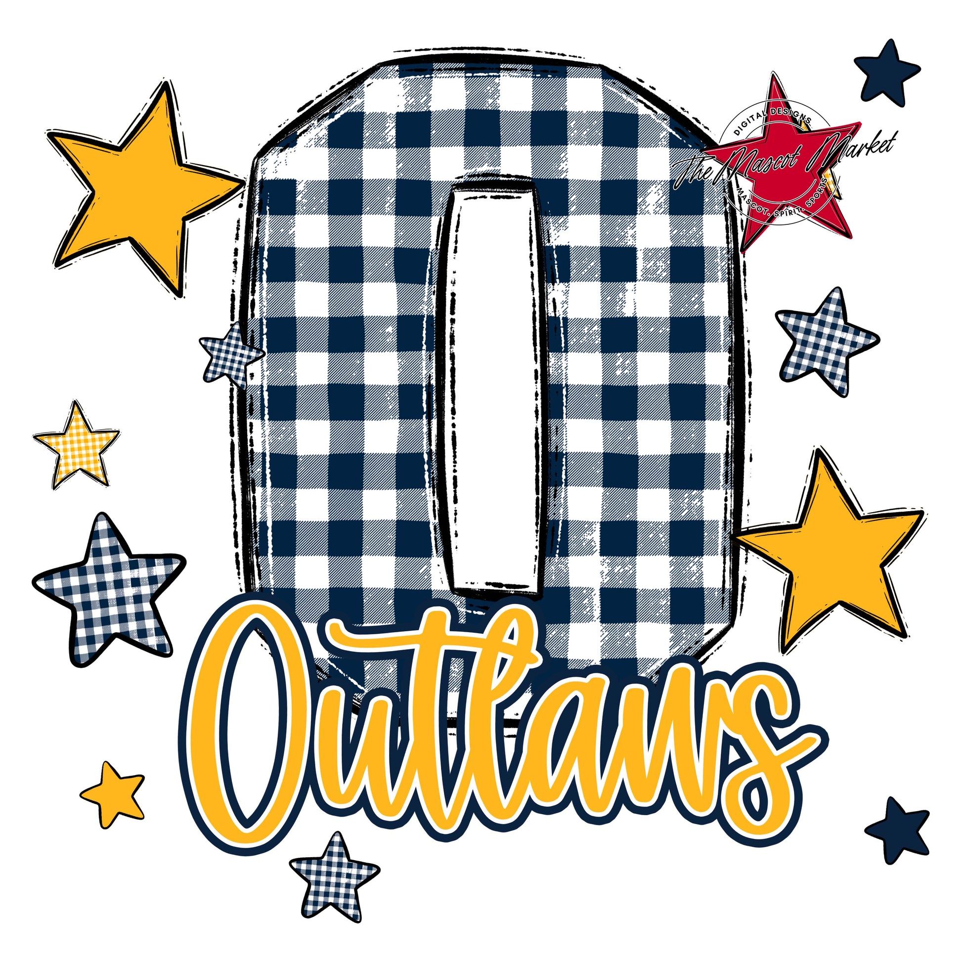 Outlaws Plaid Star Design-Navy & Yellow