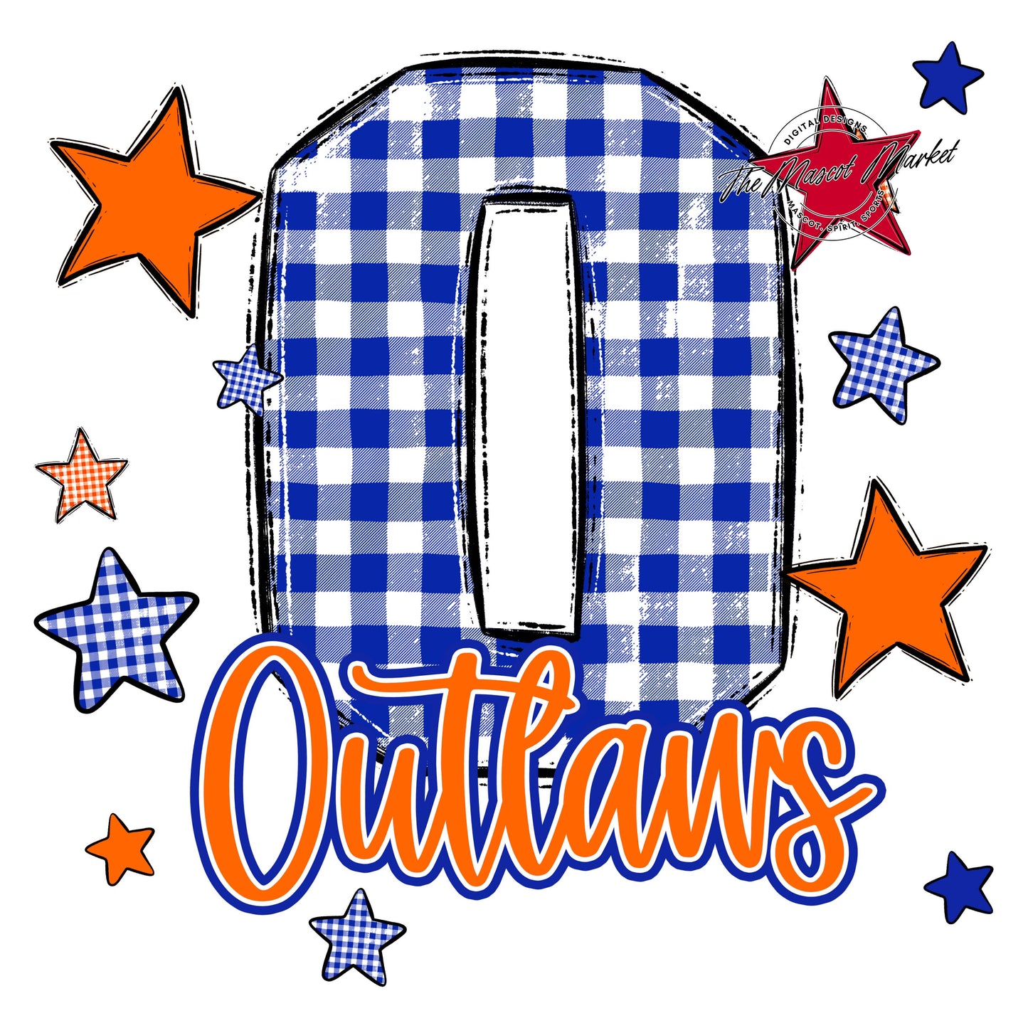 Outlaws Plaid Star Design-Royal Blue & Orange