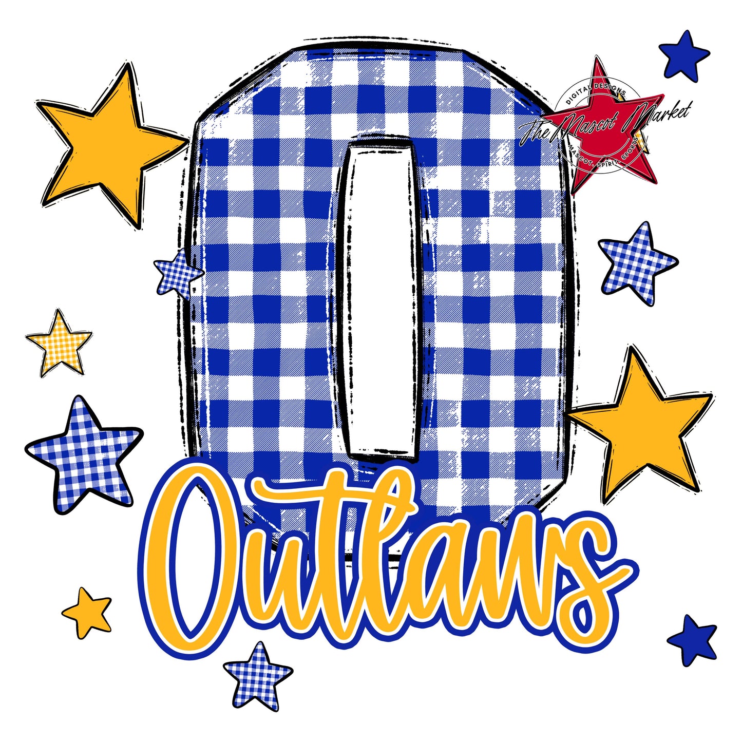 Outlaws Plaid Star Design-Royal Blue & Yellow