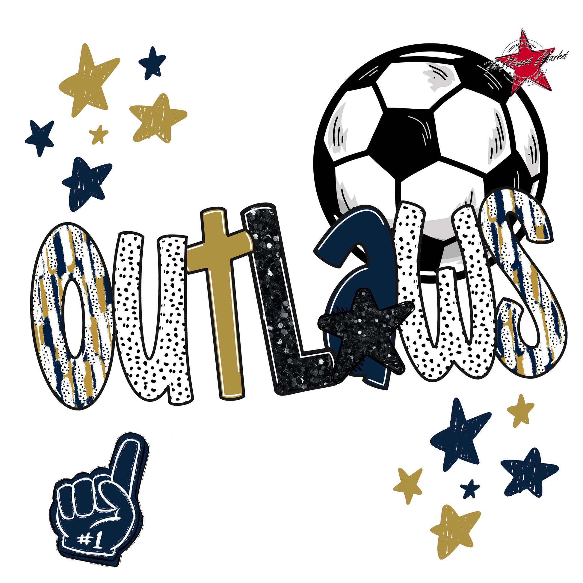 Outlaws Soccer Scrape-Navy & Gold