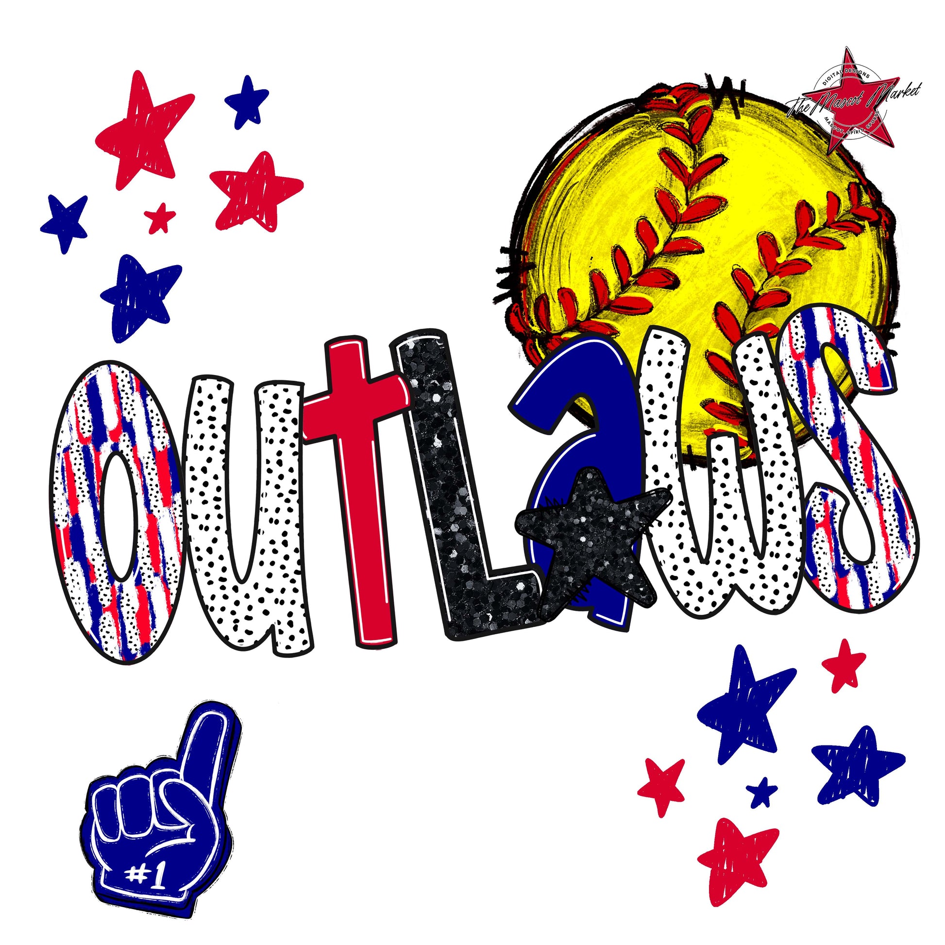 Outlaws Softball Scrape-Blue & Red