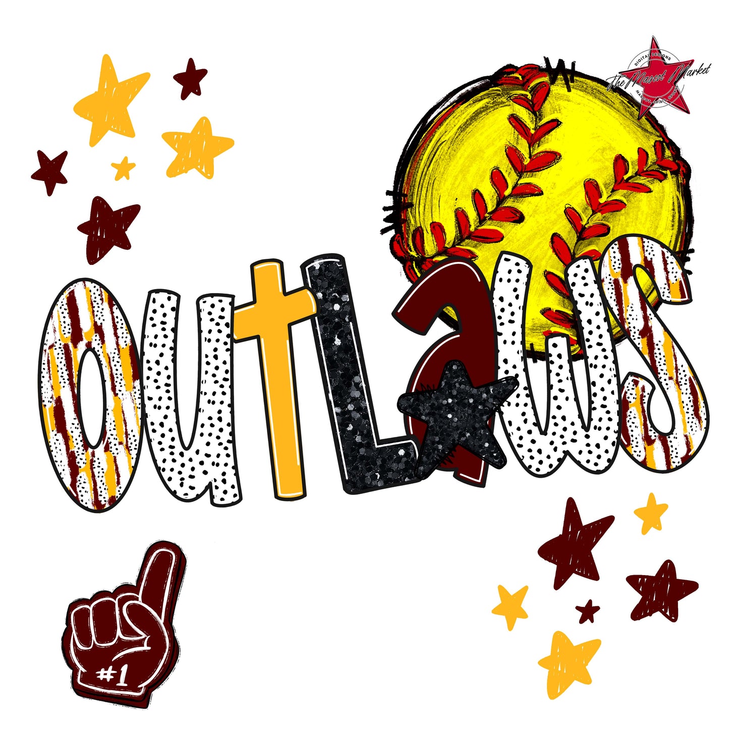 Outlaws Softball Scrape-Maroon & Yellow