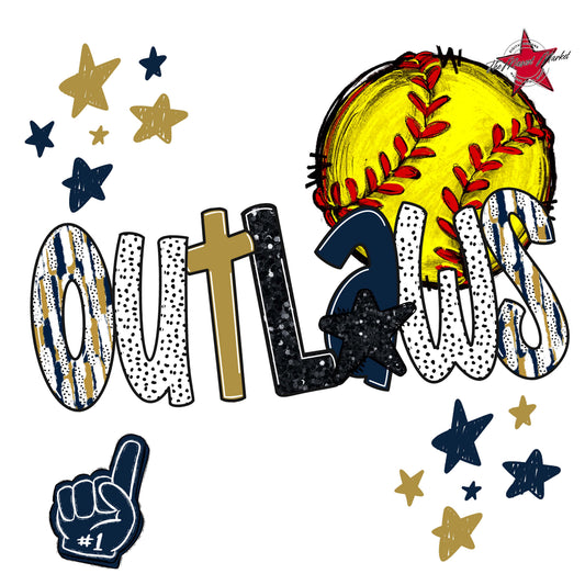 Outlaws Softball Scrape-Navy & Gold