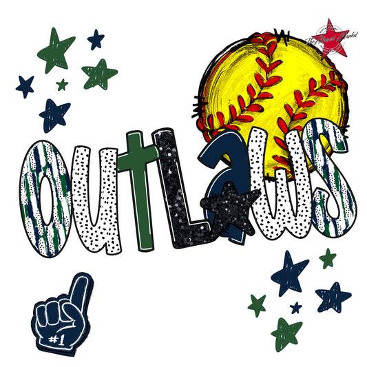 Outlaws Softball Scrape-Navy & Green