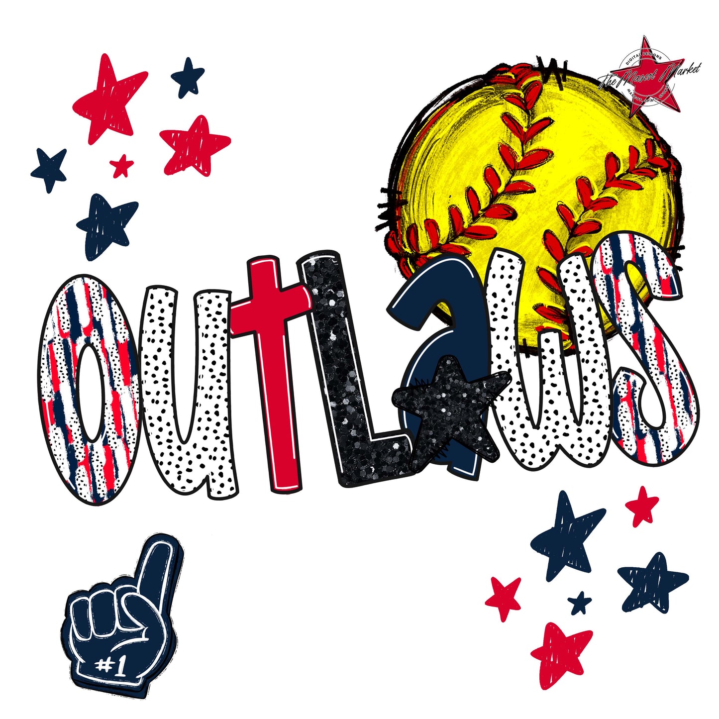 Outlaws Softball Scrape-Navy & Red