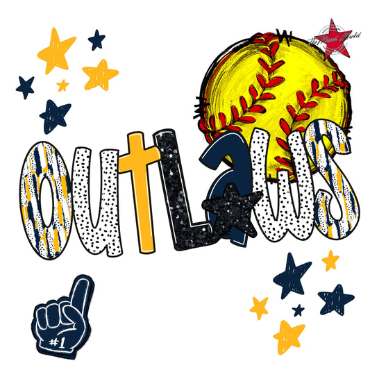 Outlaws Softball Scrape-Navy & Yellow