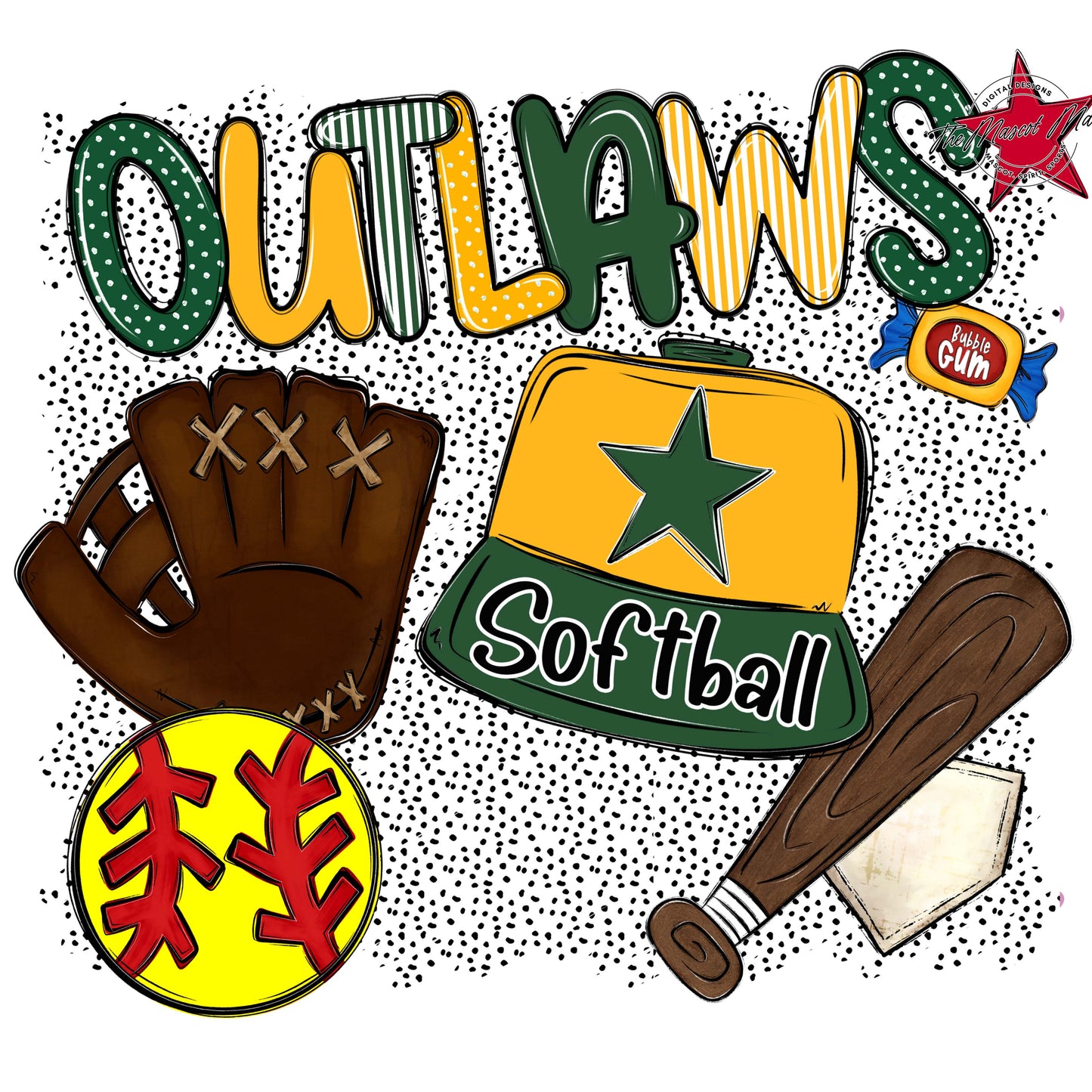 Outlaws Softball Spirit-Green & Yellow