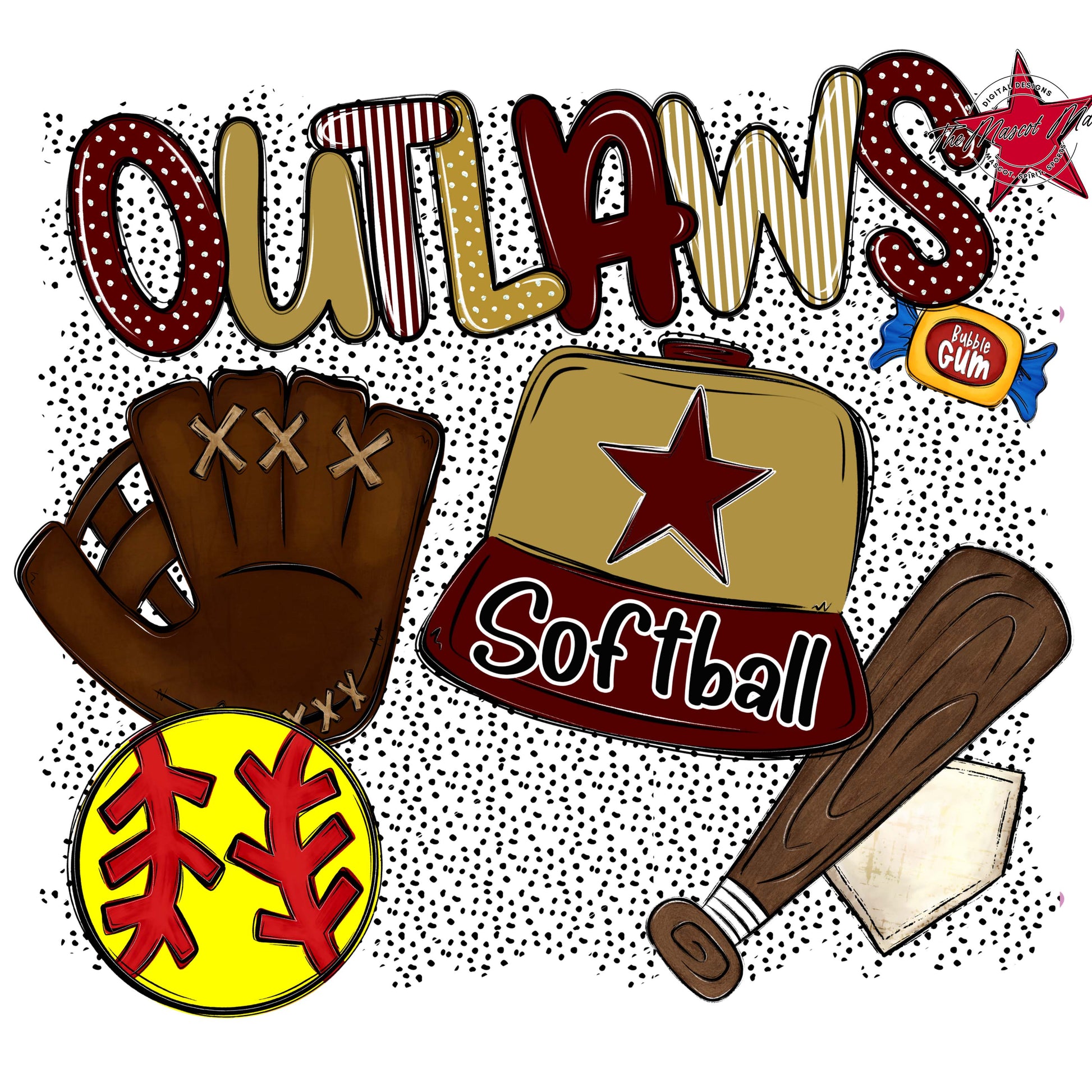 Outlaws Softball Spirit-Maroon & Gold