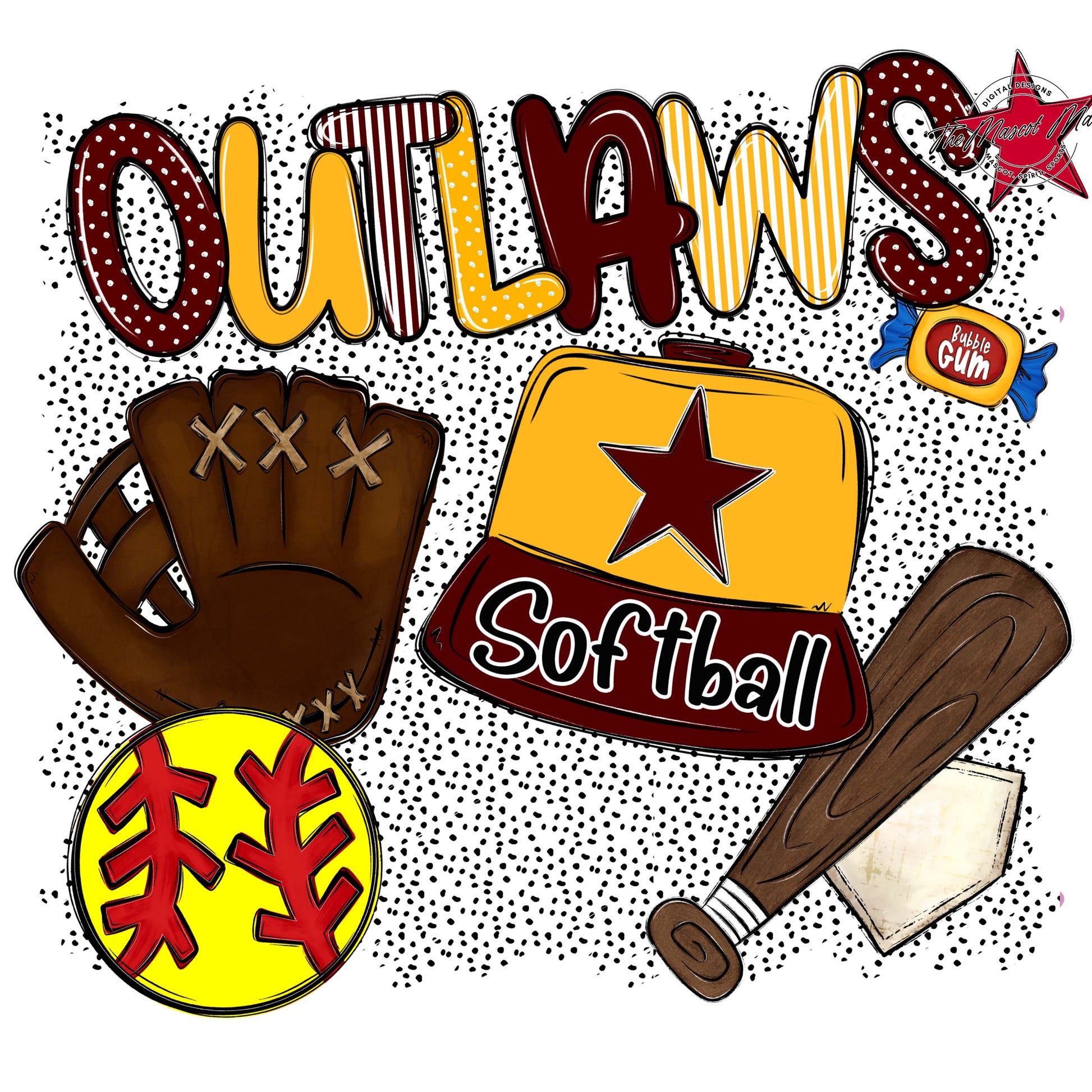 Outlaws Softball Spirit-Maroon & Yellow