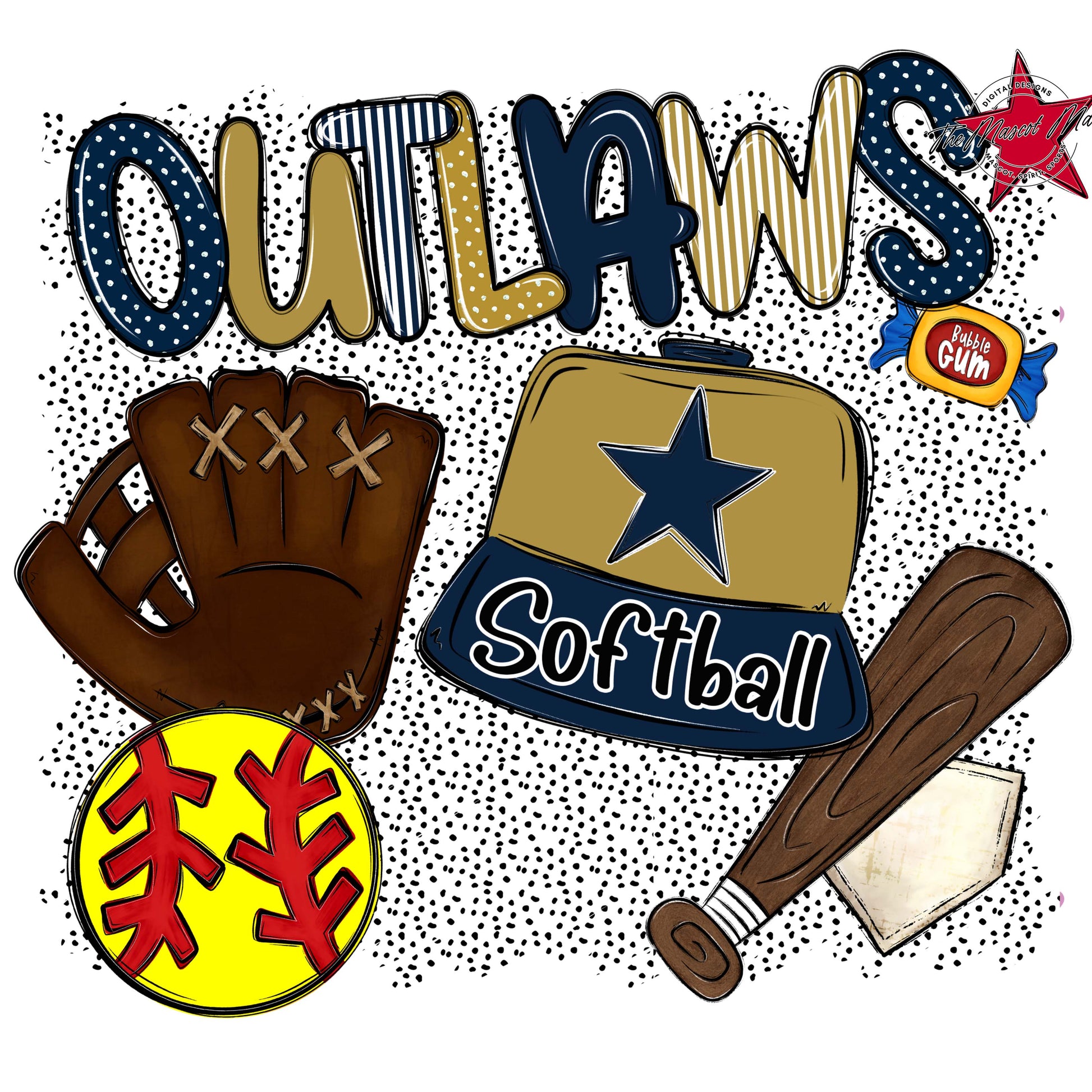Outlaws Softball Spirit-Navy & Gold