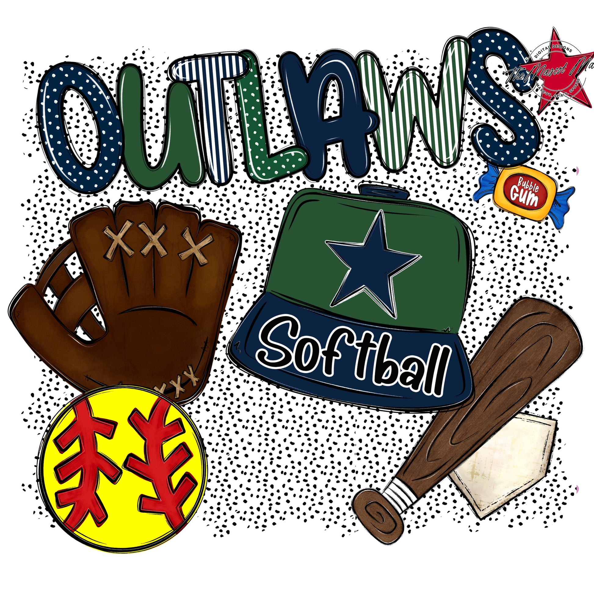 Outlaws Softball Spirit-Navy & Green
