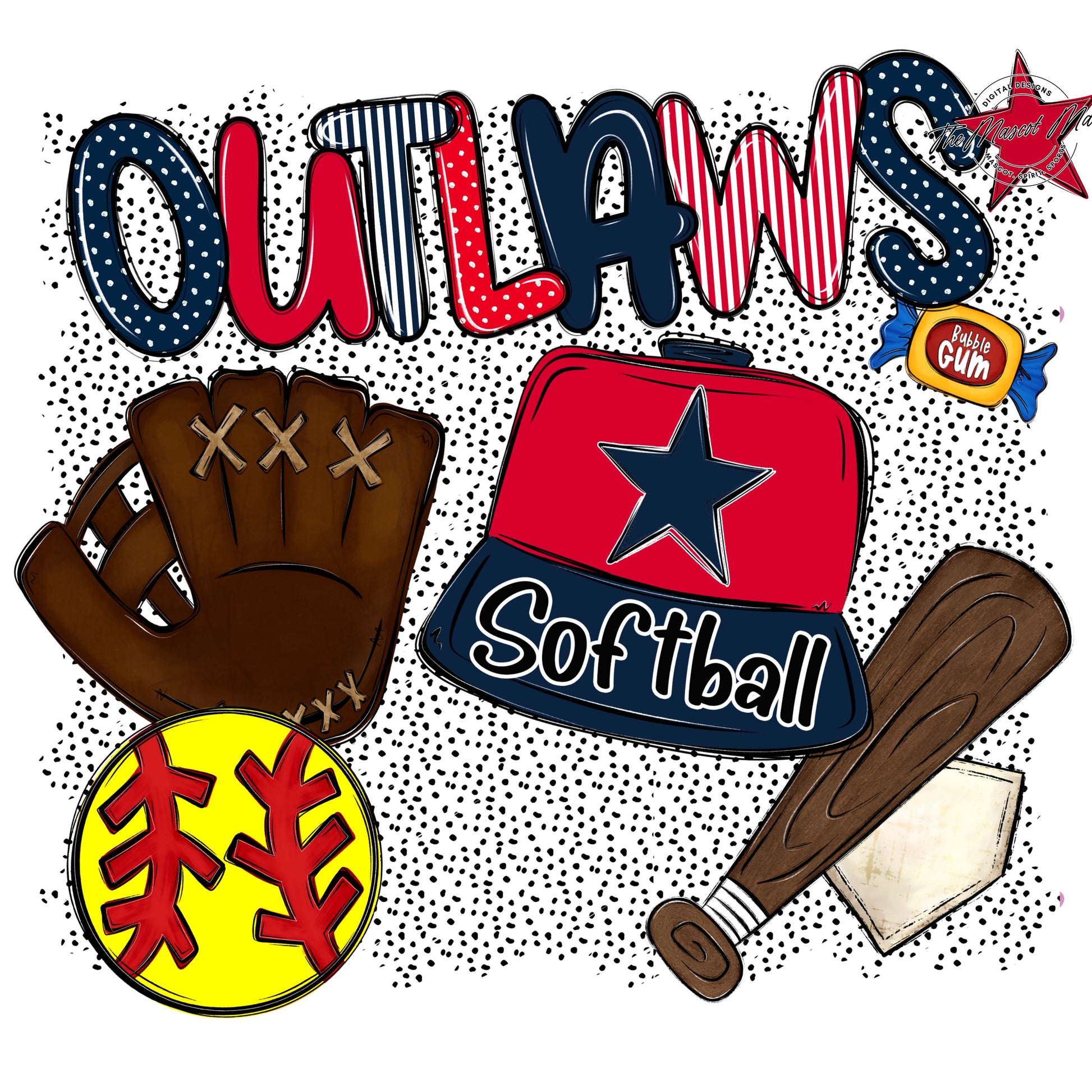 Outlaws Softball Spirit-Navy & Red