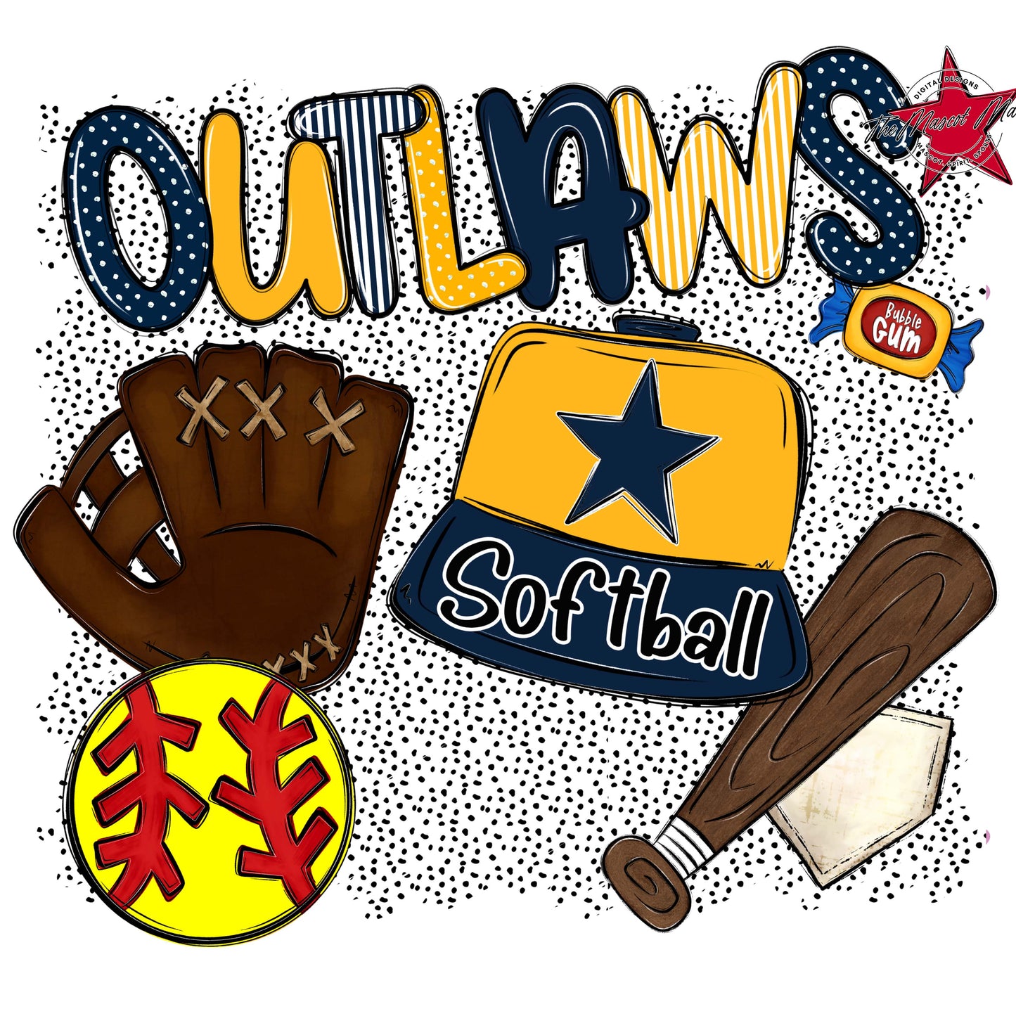 Outlaws Softball Spirit-Navy & Yellow