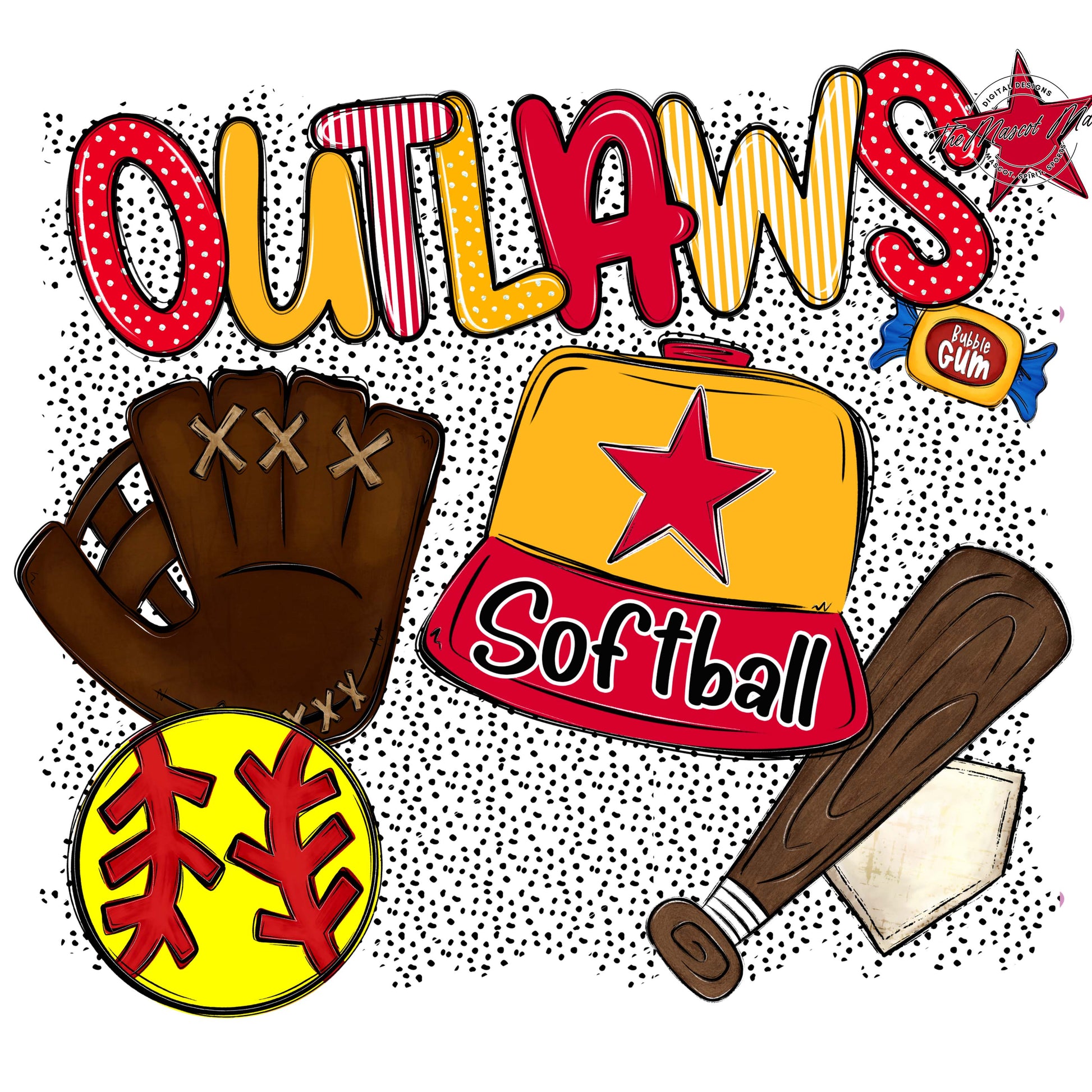Outlaws Softball Spirit-Red & Yellow