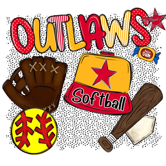 Outlaws Softball Spirit-Red & Yellow